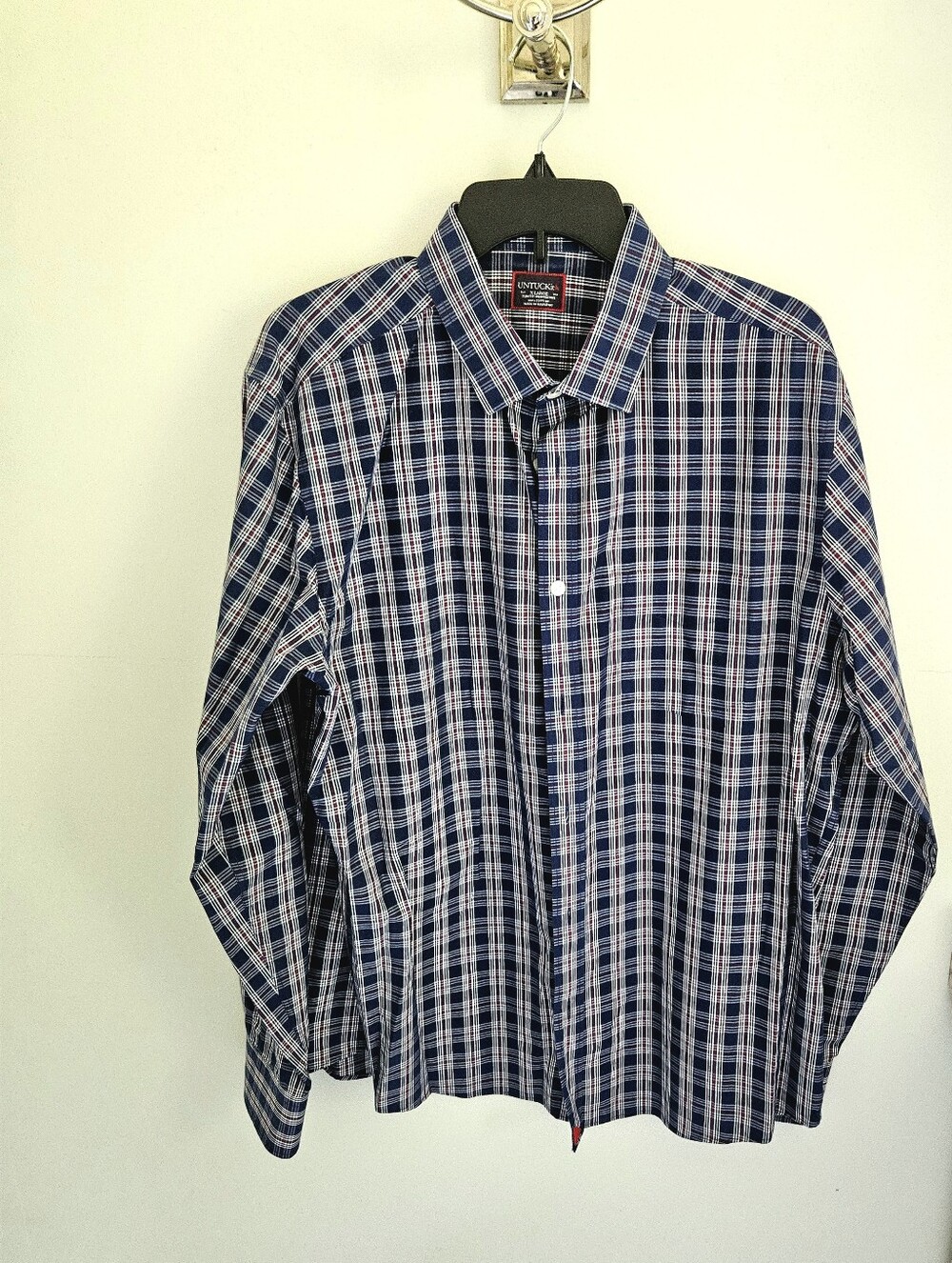 Untuckit Navy Blue Plaid Long Sleeve Button Down